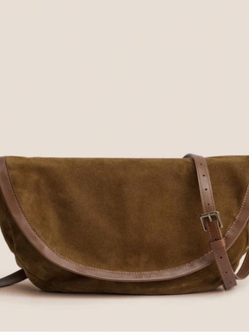 Parker Thatch Arc Saddle Crescent Crossbody Bag in Olive Brown Desert Suede
